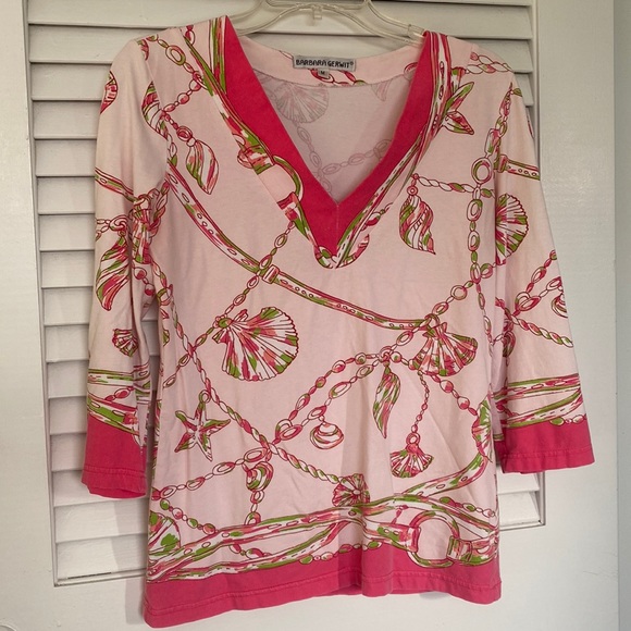 Barbara Gerwit pink and green three-quarter length sleeve top - Picture 1 of 4